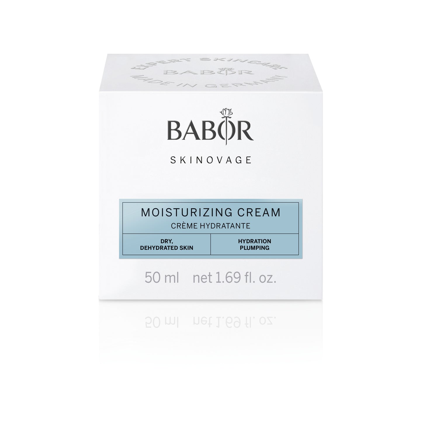 Babor Moisturizing Cream in sleek white and silver packaging – rich face cream designed to deeply hydrate and support the skin barrier.