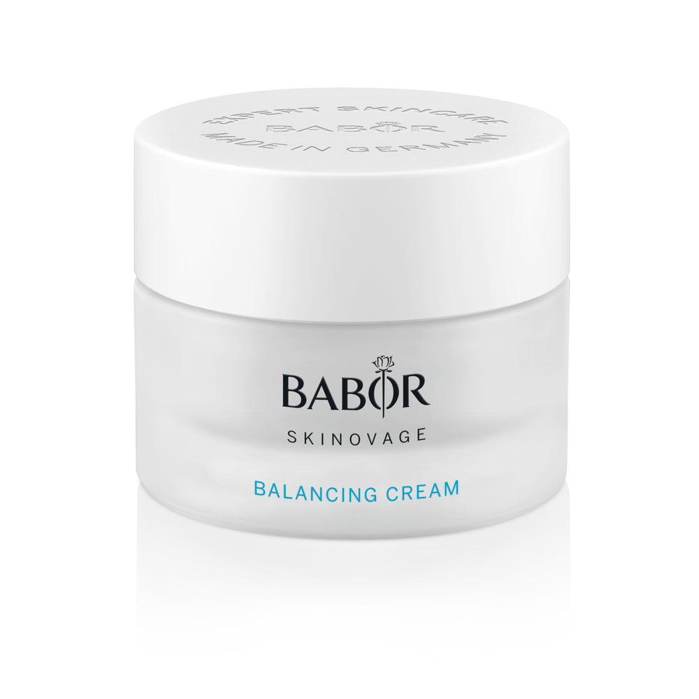 Smooth texture of Babor Balancing Cream shown in application – nourishing formula that refines pores and promotes balanced skin