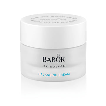 Smooth texture of Babor Balancing Cream shown in application – nourishing formula that refines pores and promotes balanced skin