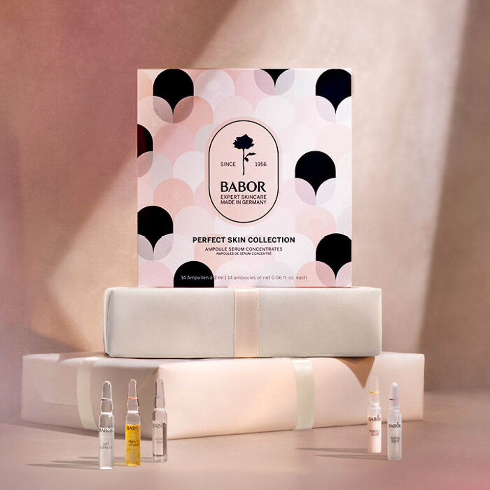 Babor Ampoules Perfect Skin Collection – Intensive Hydration & Glow, Luxe Skin Cosmetics, 14-day skincare treatment for radiant and moisturized skin.