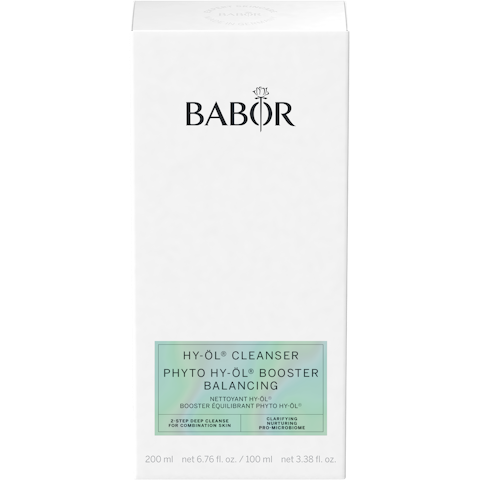 Babor HY-ÖL Cleanser & Phyto Balancing Booster Set in sleek packaging – two-step cleansing system formulated for combination and oily skin